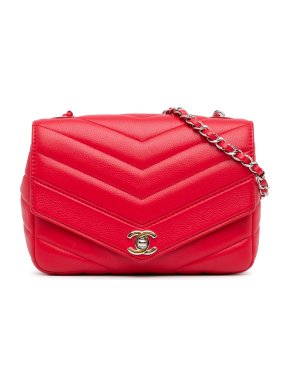 Chanel Chevron Red Caviar Leather Medium  Data Center Envelope Flap Bag