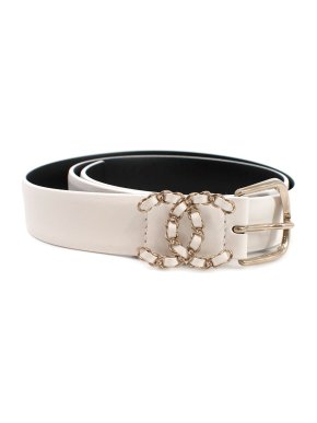 Chanel White Leather CC  Detail Belt