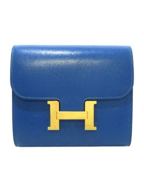 Hermes Blue Swift Leather Constance Compact Wallet