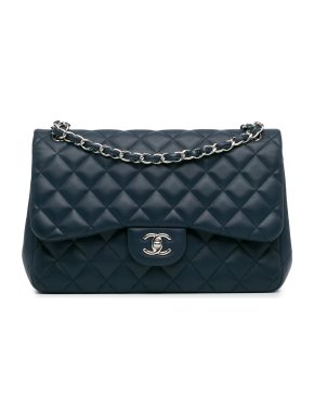 Chanel Blue Lambskin Jumbo Double Flap Bag