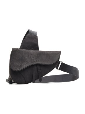 Dior Charcoal Floral-Embossed Saddle Crossbody