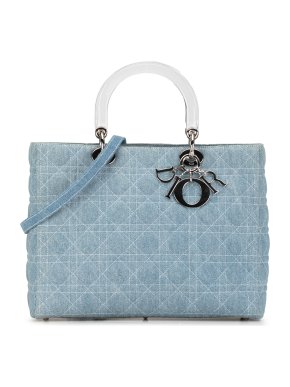 Dior Blue Large Denim Cannage Lady Dior
