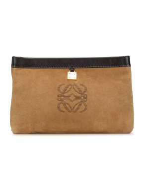 Loewe Tan Suede Anagram Clutch