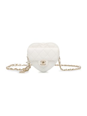Chanel White Mini Lambskin CC in Love Heart Belt Bag