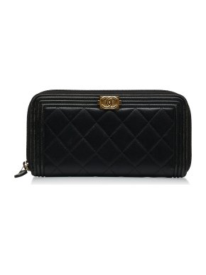 Chanel Black Le Boy Lambskin Leather Long Wallet