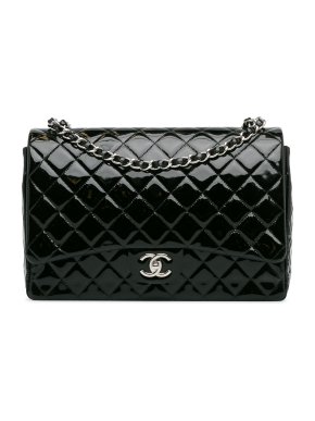 Chanel Black Patent Leather Maxi Double Flap Bag