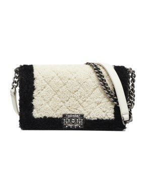 Chanel Black and White Shearling Medium Boy Bag