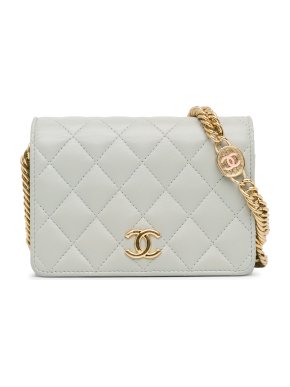 Chanel Grey CC Quilted Lambskin Wallet on Chain