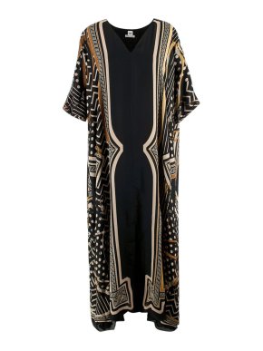 Hermes Black Patterned Silk Kaftan Dress