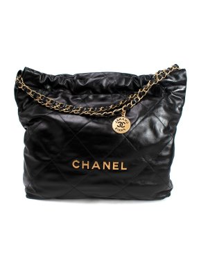 Chanel Black Small Quilted Lambskin 22 Handbag with Gold Hardware