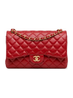 Chanel Red Lambskin Jumbo Double Flap Bag