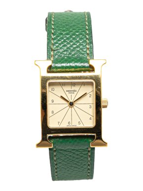 Hermes Green Leather Heure H Watch