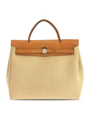 Hermes Tan Leather and Toile Herbag PM