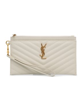 Saint Laurent Cream Large Monogram Chevron Bill Pouch