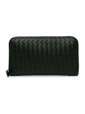 Bottega Veneta Black Intrecciato Zip Around Long Wallet
