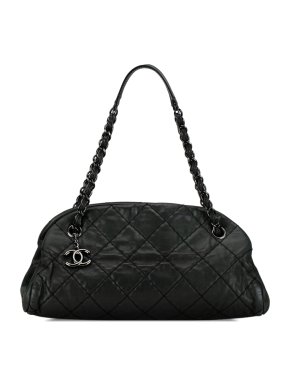 Chanel Black Medium Iridescent Calfskin Just Mademoiselle Bowling Bag