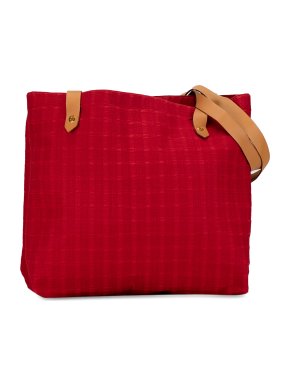Hermes Red Fabric /Tan Leather Handle Ahmedabad Tote