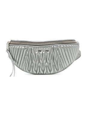 Miu Miu Metallic Silver Leather Matelasse Belt Bag