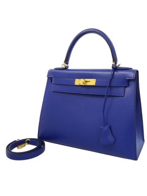 Hermes Blue Electrique Tadelakt Kelly 35 Sellier