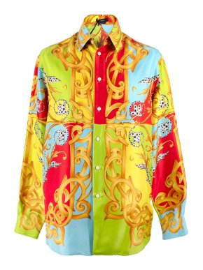 Versace Barocco Acanthus Pop Print Silk Heritage Fit Shirt