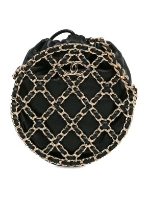 Chanel Black Lambskin Round Caged Chain Around Crossbody