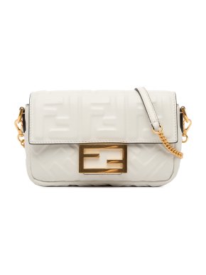 Fendi White Mini Embossed Zucca Baguette Bag