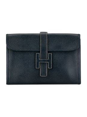 Hermes Jige PM Clutch in Midnight Blue Courchevel Leather with Gold Hardware