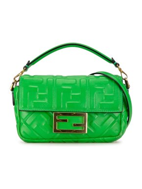 Fendi Neon Green Mini Embossed Zucca Baguette Bag