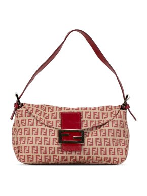 Fendi Red Zucchino Canvas Double Flap Shoulder Bag