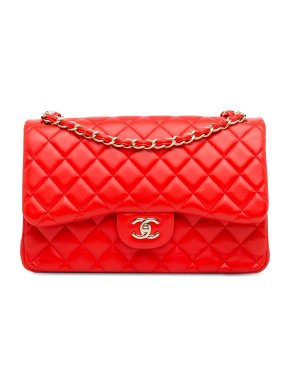 Chanel Red Lambskin Jumbo Double Flap Bag