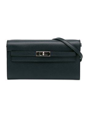 Hermes Kelly To Go Wallet in Blue Epsom Leather with Palladium Hardware