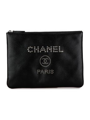 Chanel Black Caviar Leather Medium Deauville Pouch