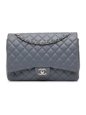 Chanel Grey Lambskin Maxi Double Flap Bag