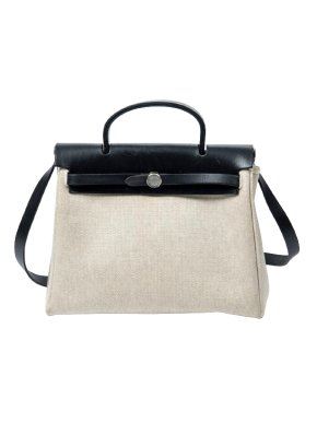 Hermes Noir and Cream Canvas Toile Herbag PM