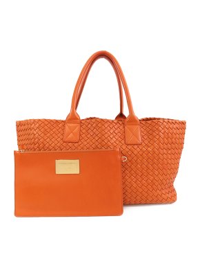Bottega Veneta Orange Medium Intrecciato Cabat Tote Bag