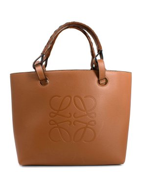 Loewe Tan Leather Anagram Embossed Tote Bag
