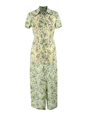 Dries Van Noten Green Printed Sheer Shirt Dress