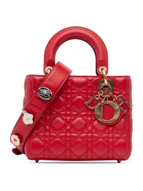 Dior Red Small Lambskin Cannage Lucky Badges My Lady Dior