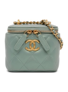 Chanel Green Mini Iridescent Lambskin Vanity Case with Chain