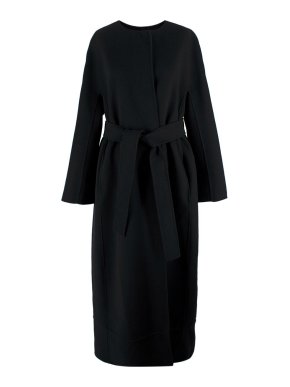 S Max Mara Black Belted Wool Coat
