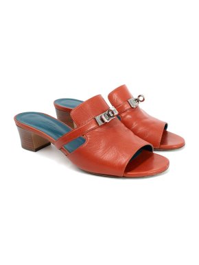 Hermes Burnt Orange Leather Kelly Lock Mules