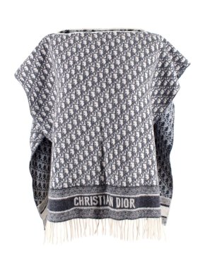 Dior Blue Monogram Oblique Wool Blend Poncho