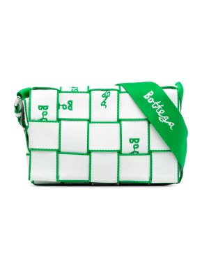 Bottega Veneta White and Green Maxi Intrecciato Canvas Webbing Cassette Bag 1