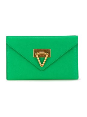 Bottega Veneta Green Leather Point Lock Wallet