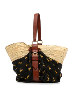 Chloe Medium Raffia Little Horses Panier Basket Bag
