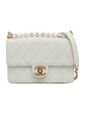Chanel White Lambskin Medium Chic Pearls  Flap