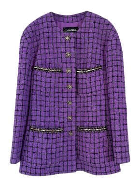 Chanel Purple Checked Tweed Multi Pocket Jacket