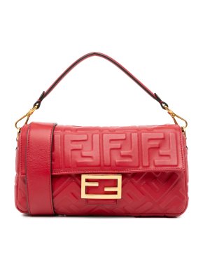 Fendi Red Zucca Embossed Baguette Bag