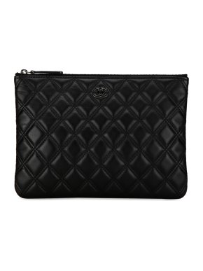 Chanel Black Lambskin Double Stitch Cosmetic Case