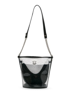 Chanel Black Crumpled Calfskin PVC Camellia Bucket Bag